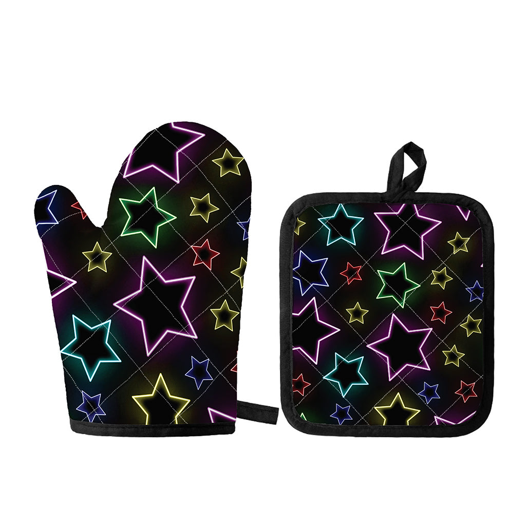 Lights Star Pattern Print Oven Mitt And Pot Holder Set