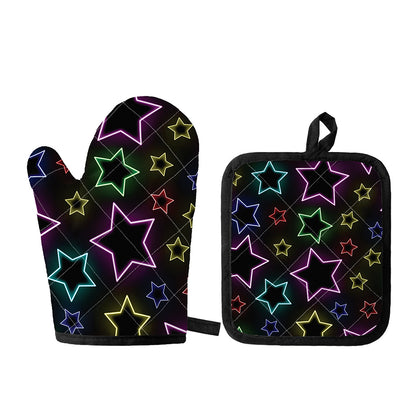 Lights Star Pattern Print Oven Mitt And Pot Holder Set