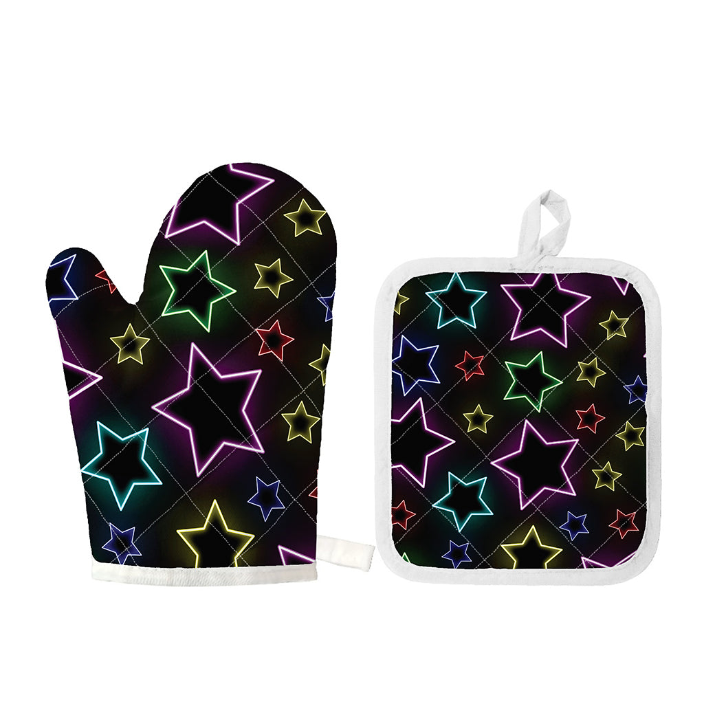 Lights Star Pattern Print Oven Mitt And Pot Holder Set