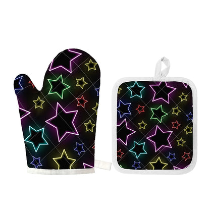 Lights Star Pattern Print Oven Mitt And Pot Holder Set