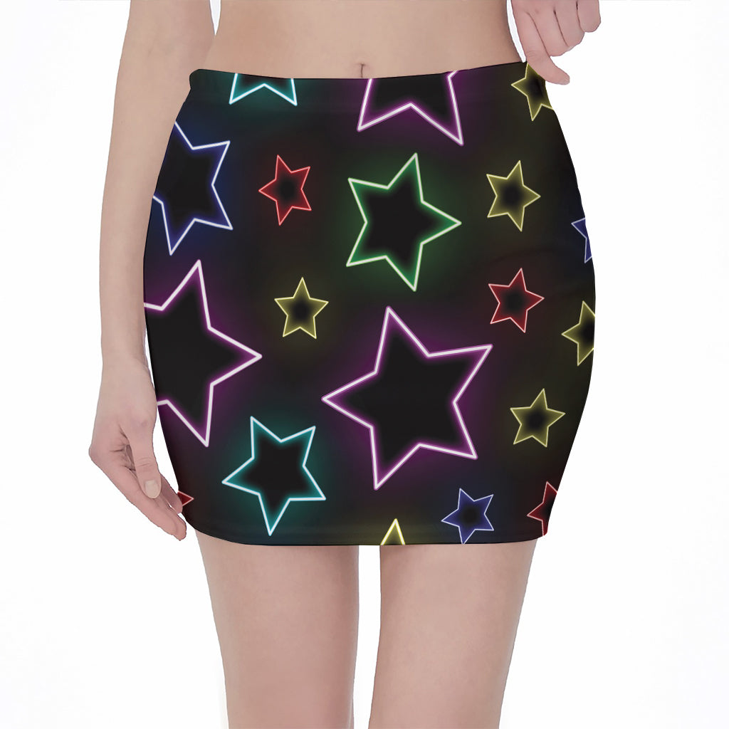 Lights Star Pattern Print Pencil Mini Skirt