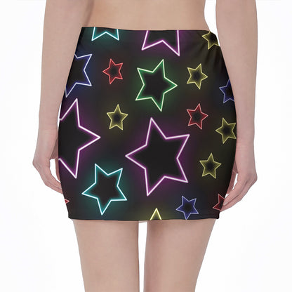 Lights Star Pattern Print Pencil Mini Skirt