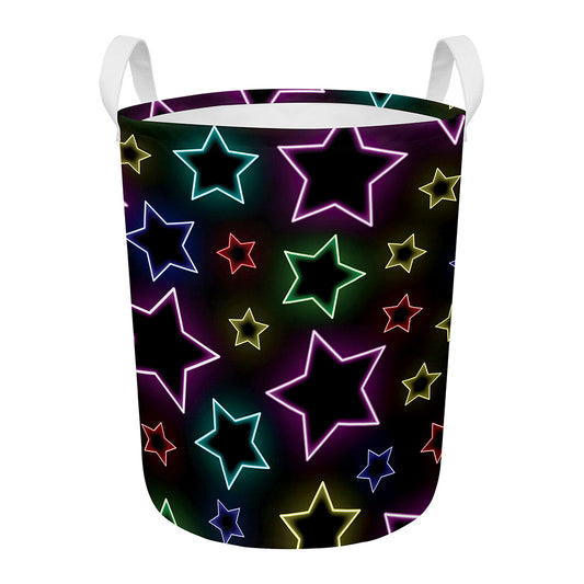 Lights Star Pattern Print Round Laundry Basket