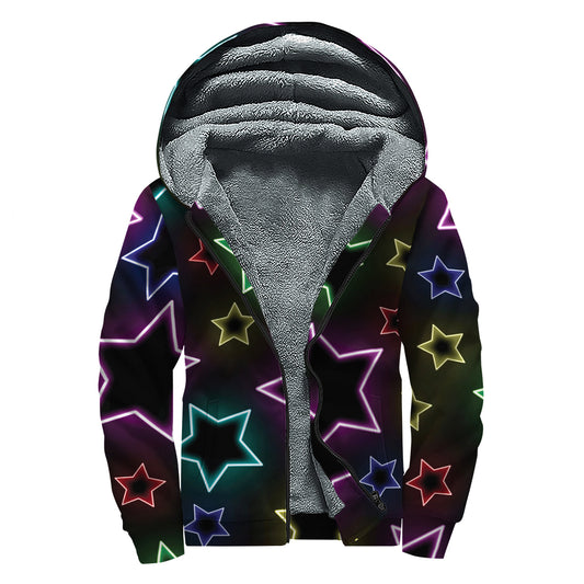 Lights Star Pattern Print Sherpa Lined Zip Up Hoodie