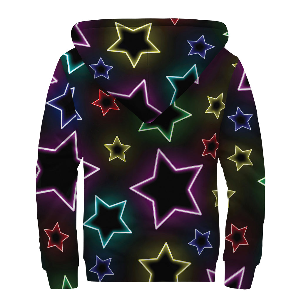 Lights Star Pattern Print Sherpa Lined Zip Up Hoodie