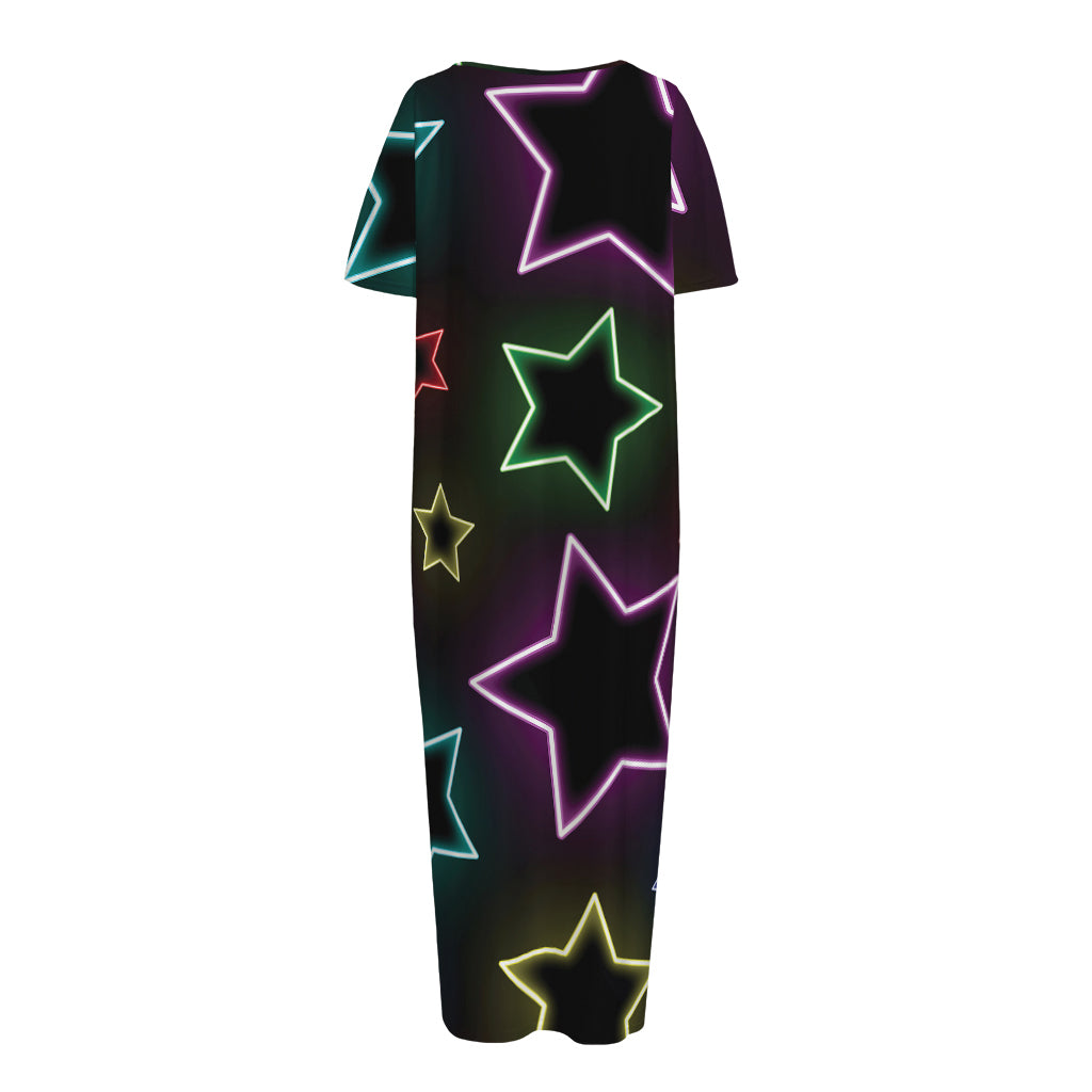 Lights Star Pattern Print Short Sleeve Long Nightdress
