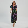 Lights Star Pattern Print Short Sleeve Maxi Dress
