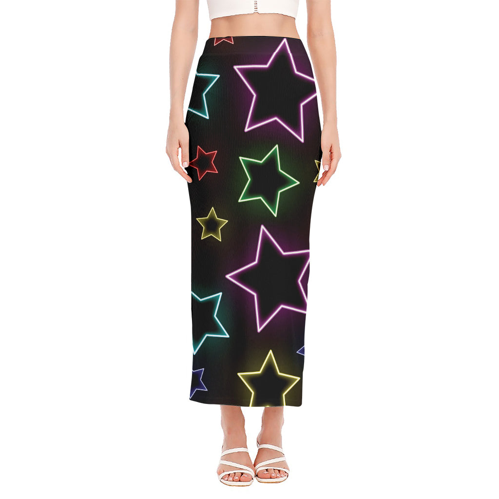 Lights Star Pattern Print Side Slit Maxi Skirt
