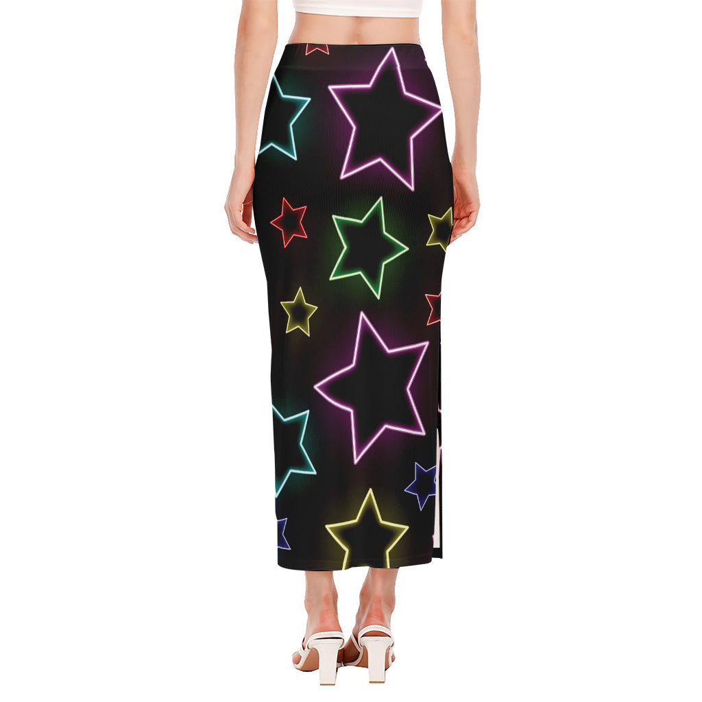 Lights Star Pattern Print Side Slit Maxi Skirt