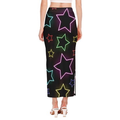 Lights Star Pattern Print Side Slit Maxi Skirt