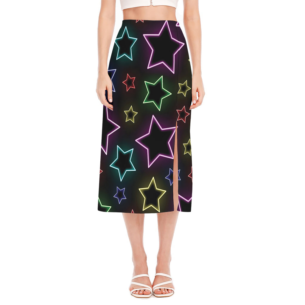 Lights Star Pattern Print Side Slit Midi Skirt