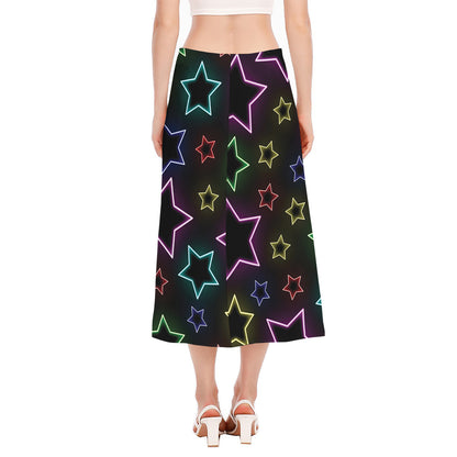 Lights Star Pattern Print Side Slit Midi Skirt