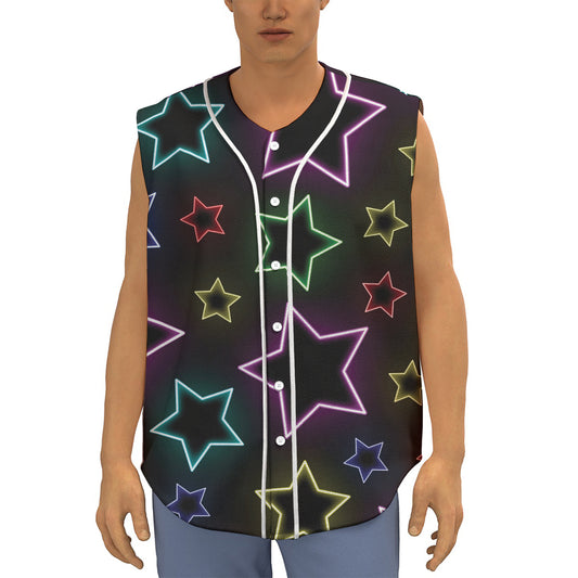 Lights Star Pattern Print Sleeveless Baseball Jersey