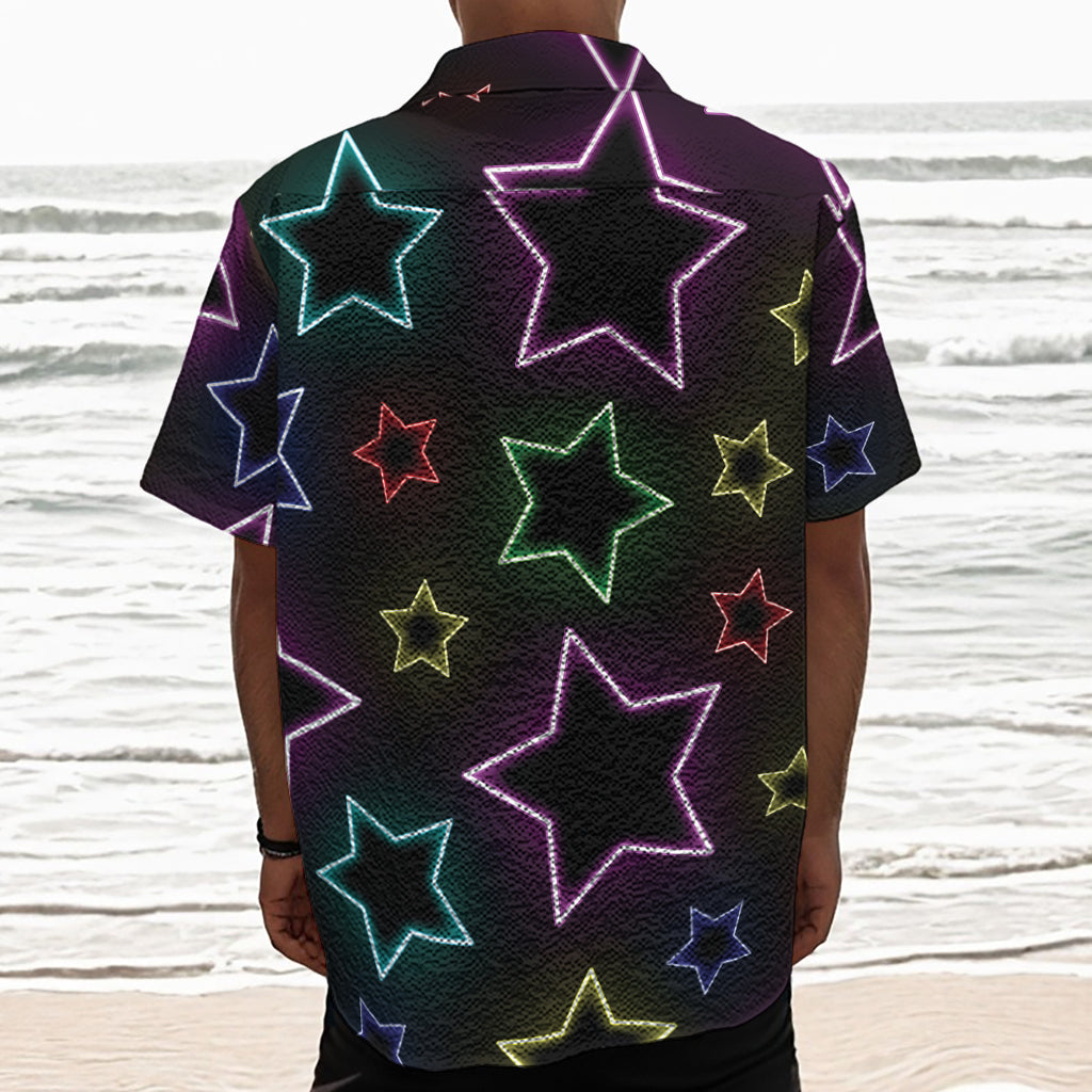Lights Star Pattern Print Textured Short Sleeve Shirt