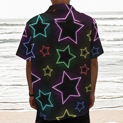 Lights Star Pattern Print Textured Short Sleeve Shirt