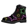 Lights Star Pattern Print Padded Collar Lace Up Boots