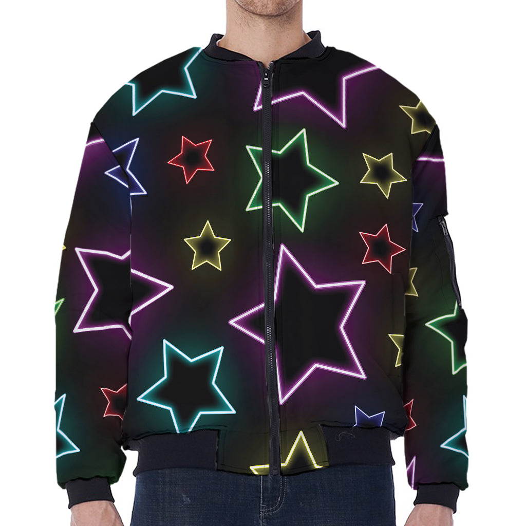 Lights Star Pattern Print Zip Sleeve Bomber Jacket