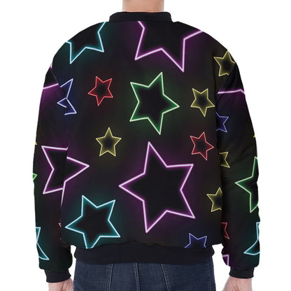Lights Star Pattern Print Zip Sleeve Bomber Jacket
