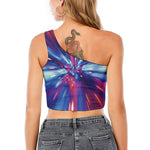 Lightspeed Vortex Print One Shoulder Crop Top