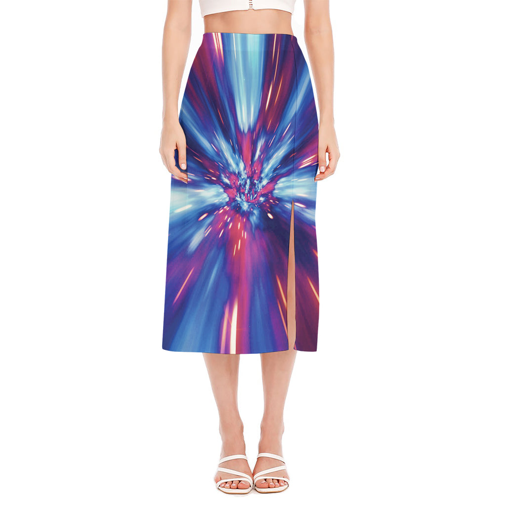 Lightspeed Vortex Print Side Slit Midi Skirt