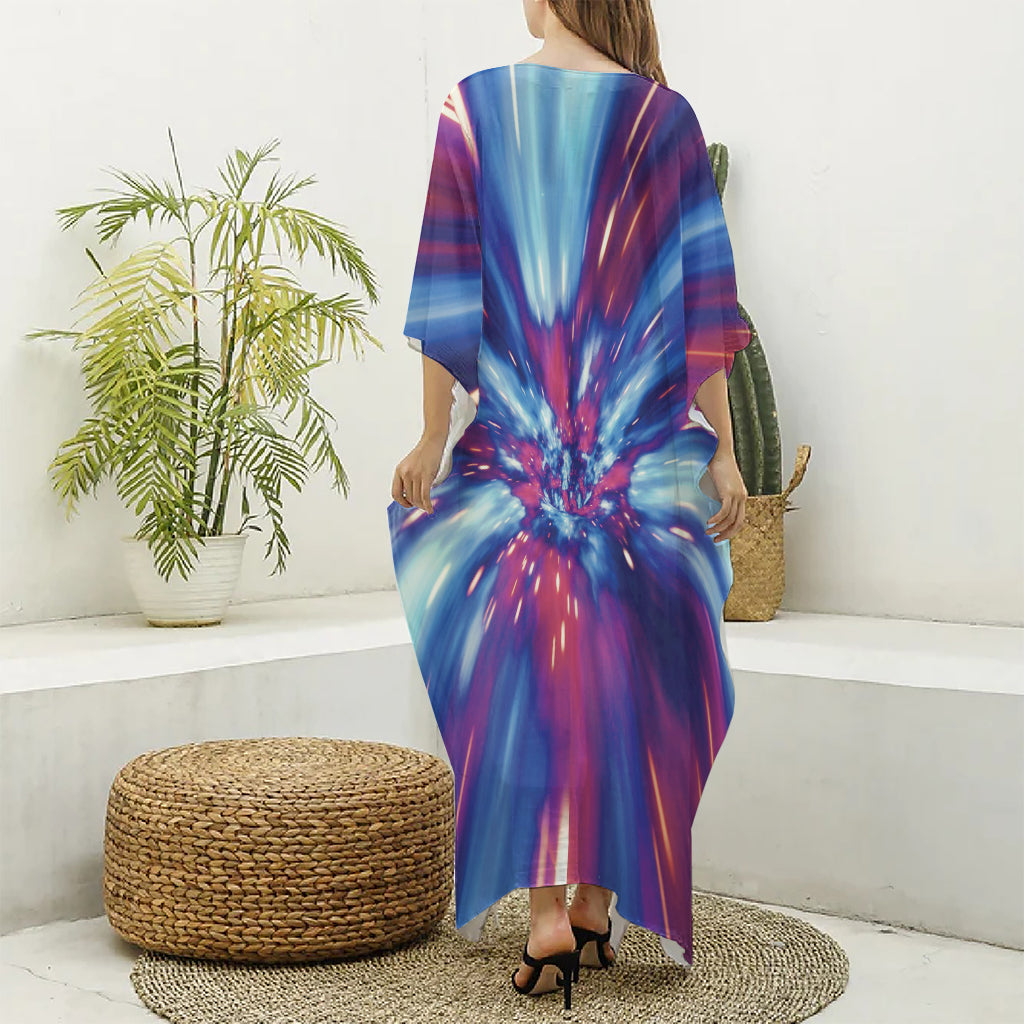 Lightspeed Vortex Print Silk V-Neck Kaftan Dress