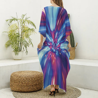 Lightspeed Vortex Print Silk V-Neck Kaftan Dress