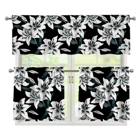 Lily Floral Pattern Print 3 Piece Kitchen Curtains