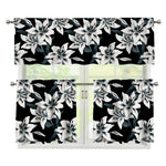 Lily Floral Pattern Print 3 Piece Kitchen Curtains