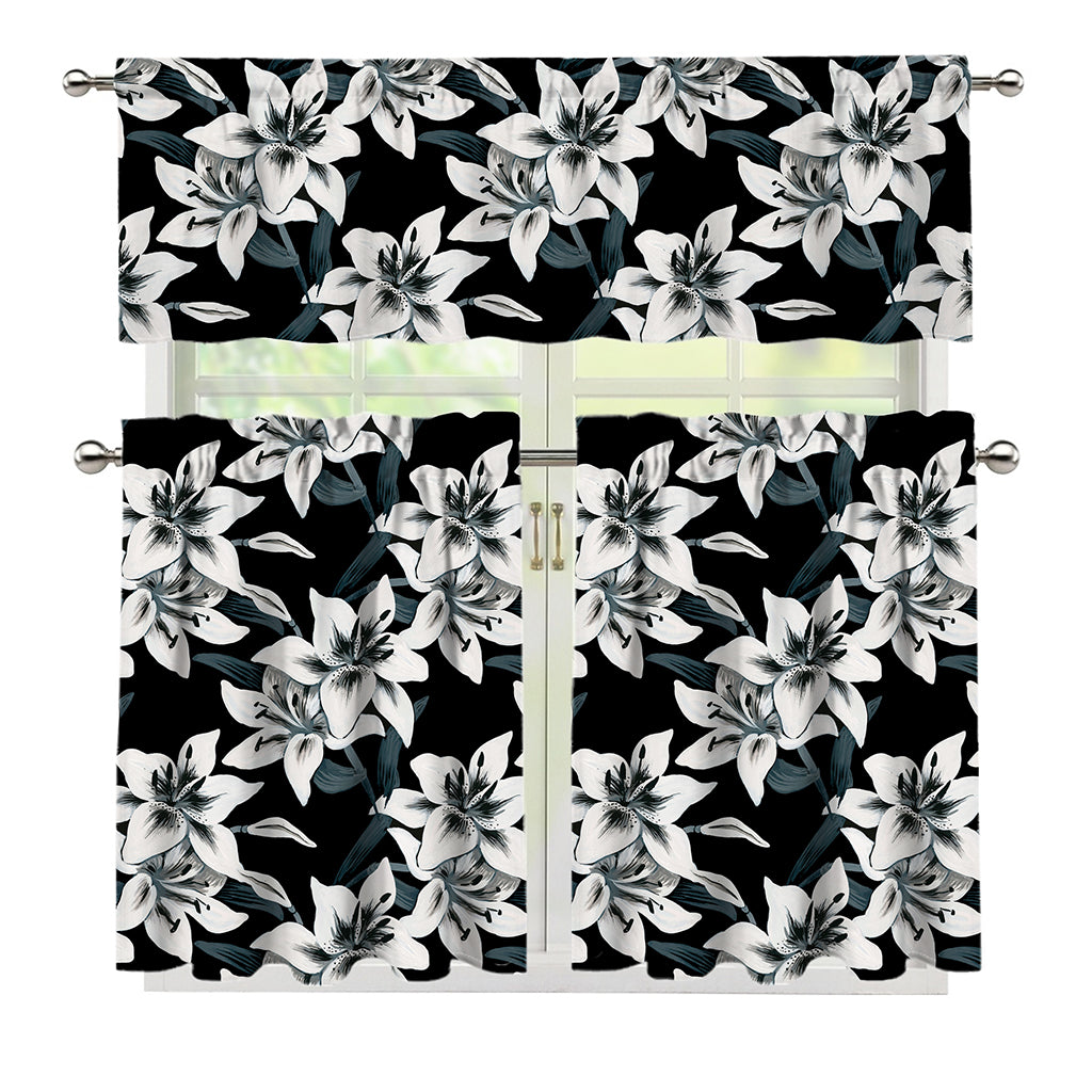 Lily Floral Pattern Print 3 Piece Kitchen Curtains