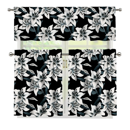 Lily Floral Pattern Print 3 Piece Kitchen Curtains