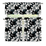 Lily Floral Pattern Print 3 Piece Kitchen Curtains