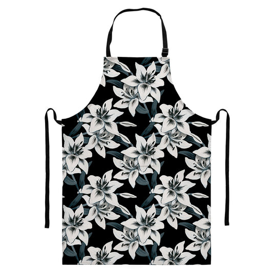 Lily Floral Pattern Print Bib Apron With Pocket