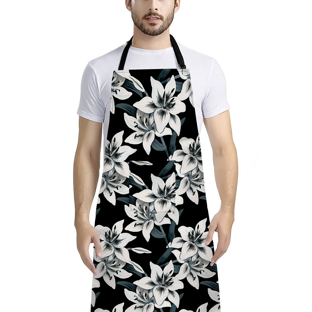 Lily Floral Pattern Print Bib Apron With Pocket
