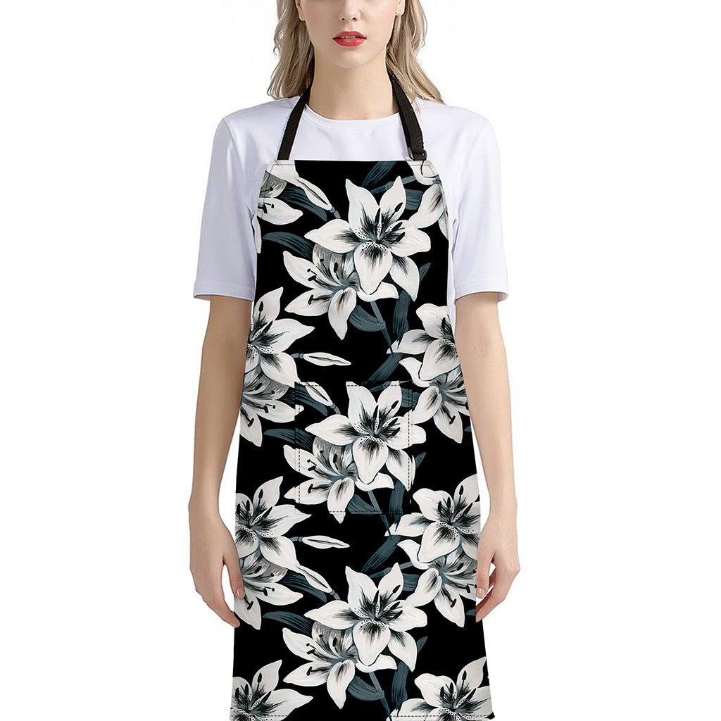 Lily Floral Pattern Print Bib Apron With Pocket