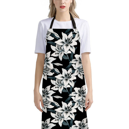 Lily Floral Pattern Print Bib Apron With Pocket