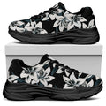 Lily Floral Pattern Print Black Chunky Shoes