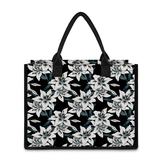 Lily Floral Pattern Print Canvas Tote Bag