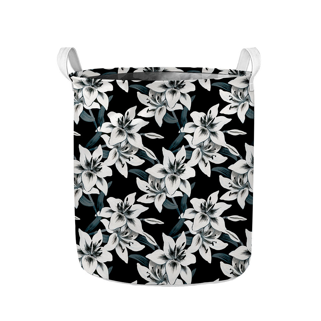 Lily Floral Pattern Print Collapsible Laundry Basket