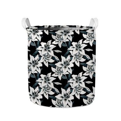 Lily Floral Pattern Print Collapsible Laundry Basket