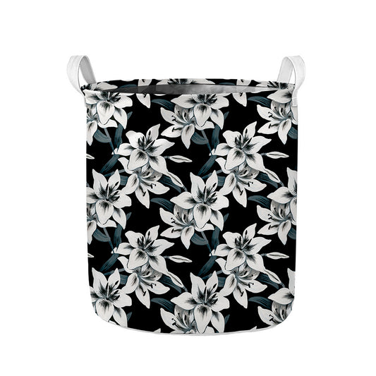 Lily Floral Pattern Print Collapsible Laundry Basket