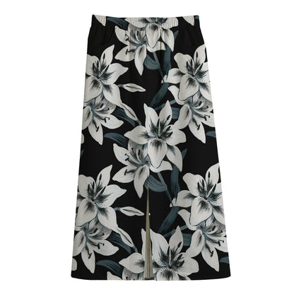 Lily Floral Pattern Print Cotton Front Slit Maxi Skirt