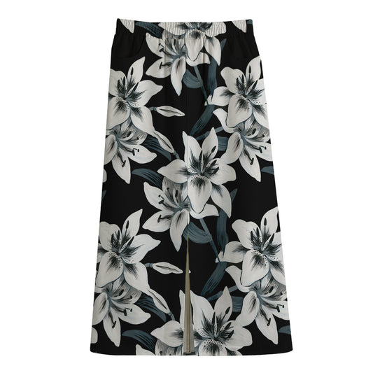 Lily Floral Pattern Print Cotton Front Slit Maxi Skirt