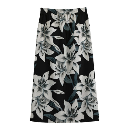 Lily Floral Pattern Print Cotton Front Slit Maxi Skirt