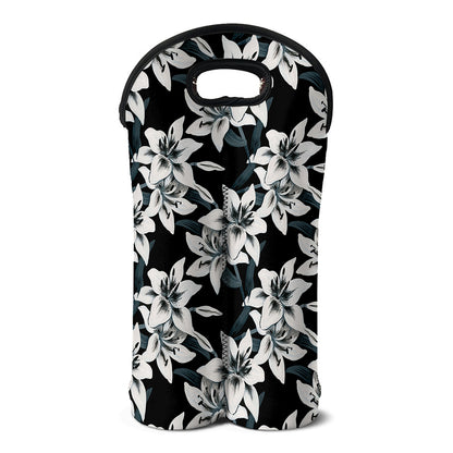 Lily Floral Pattern Print Double Neoprene Wine Tote
