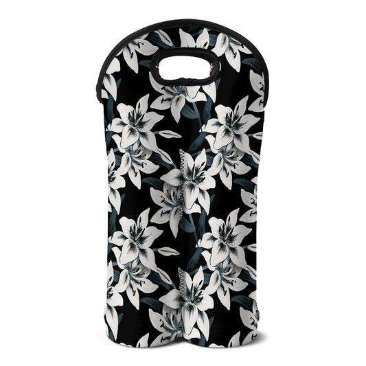 Lily Floral Pattern Print Double Neoprene Wine Tote