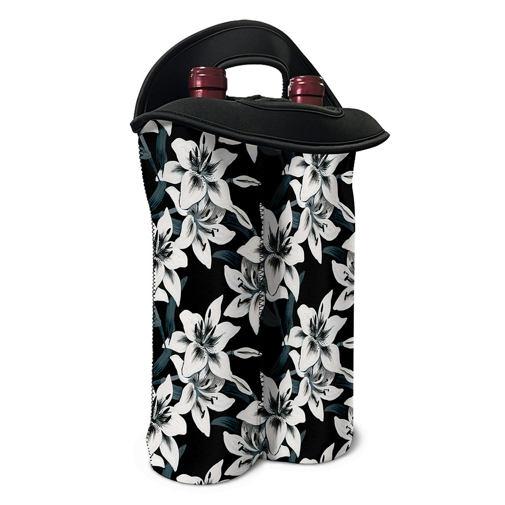 Lily Floral Pattern Print Double Neoprene Wine Tote