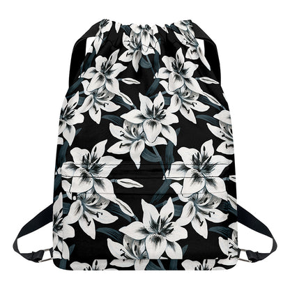 Lily Floral Pattern Print Drawstring Backpack