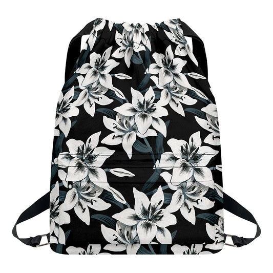 Lily Floral Pattern Print Drawstring Backpack
