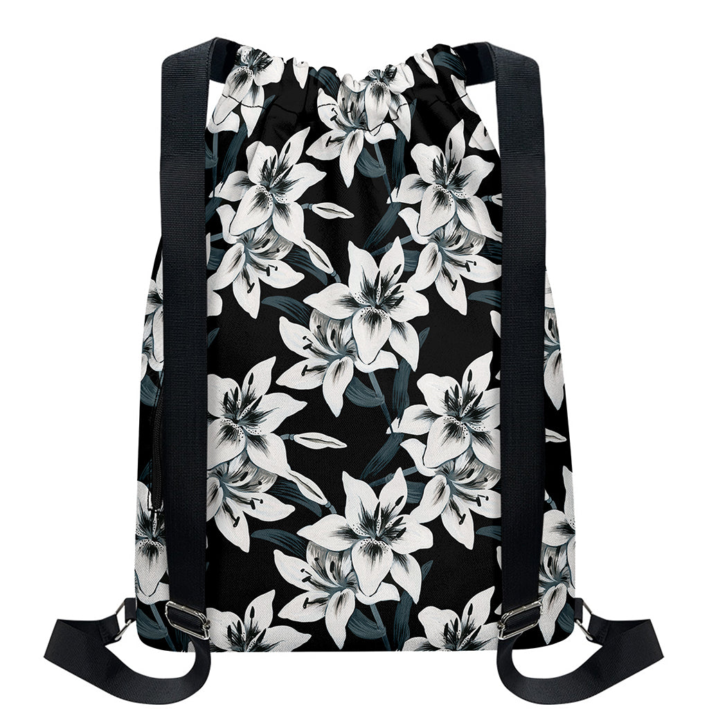 Lily Floral Pattern Print Drawstring Backpack