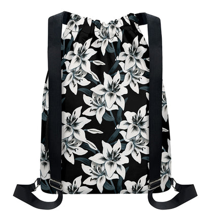 Lily Floral Pattern Print Drawstring Backpack